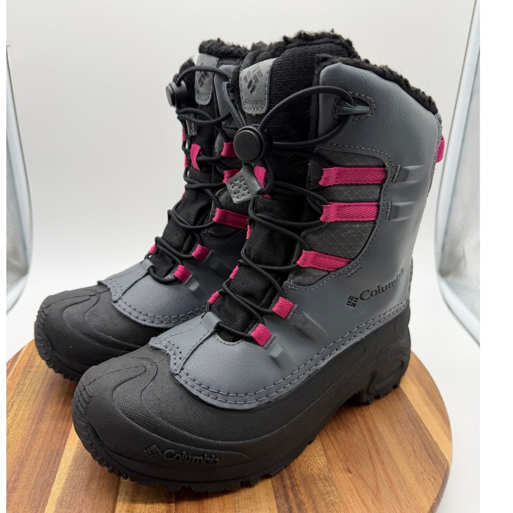 Columbia Youth Size 5 Rope Tow Kruser 2 Waterproof Winter Boots Grey Pink 0771